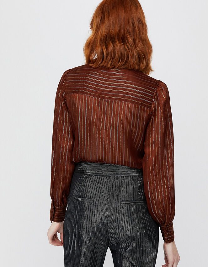 Elodie Metallic Pussybow Blouse, Brown (CHOCOLATE), large