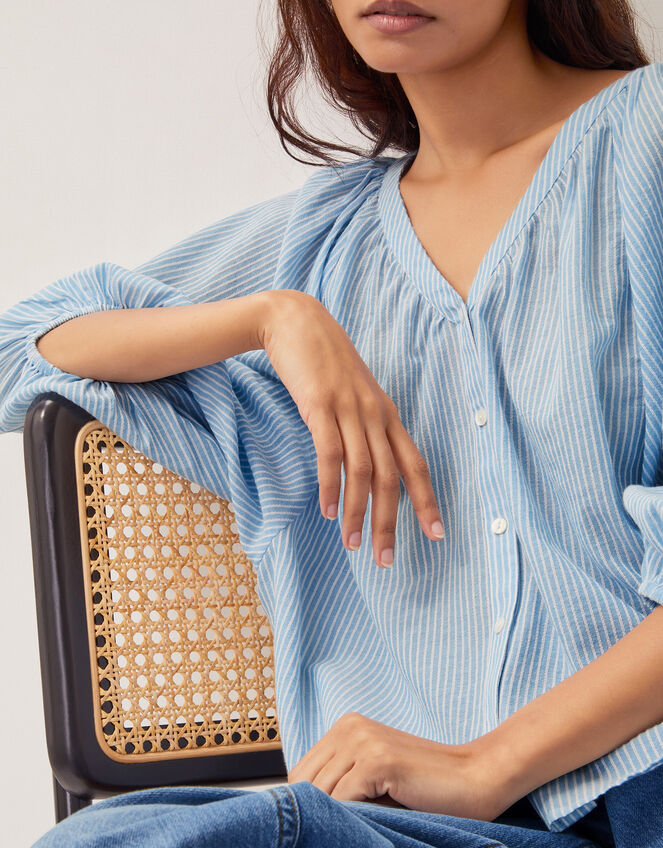 Avery Stripe Blouse, Blue (PALE BLUE), large