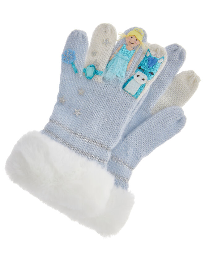 Frosted Princess Knit Gloves, Blue (BLUE), large