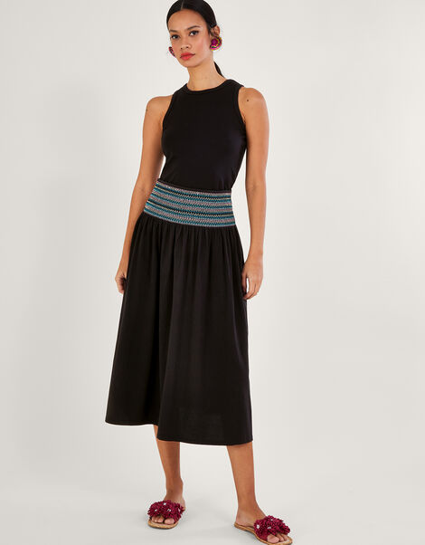 Shirred Waist Jersey Skirt , Black (BLACK), large