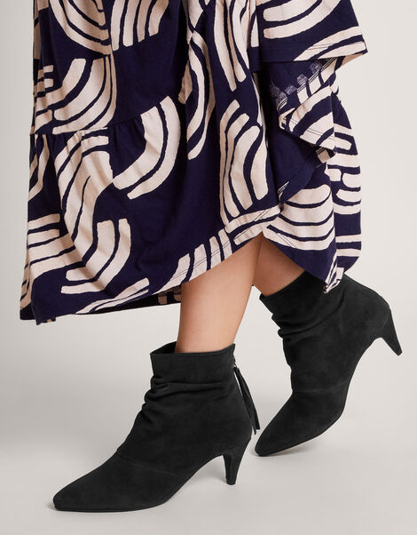 Ruched Suede Kitten Heel Boots, Blue (NAVY), large