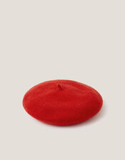 Bow Charm Wool Beret, Red (RED), large