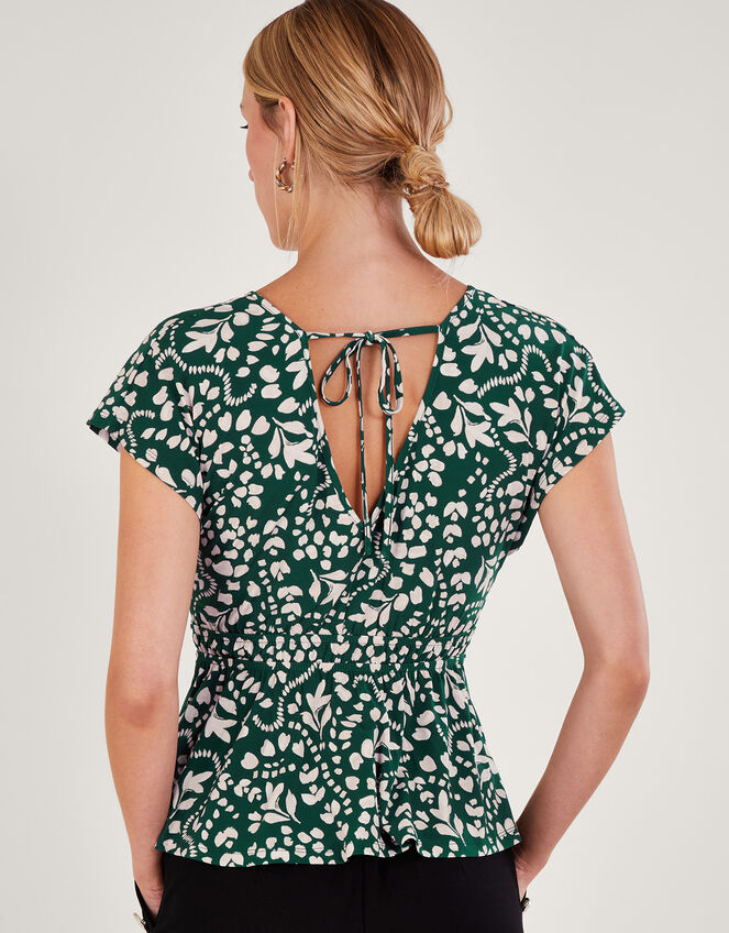 Print Fit-and-Flare Jersey Top, Green (DARK GREEN), large