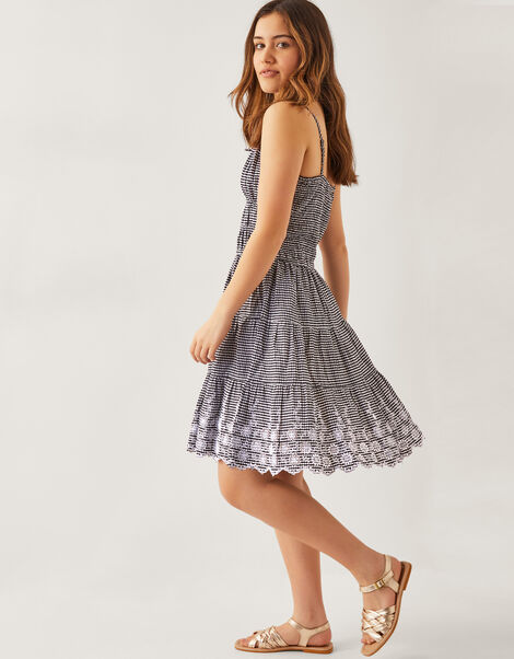 Embroidered Gingham Sun Dress, Black (BLACK), large