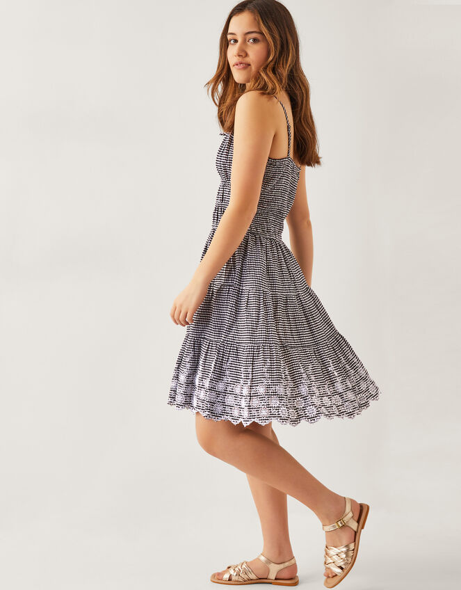 Embroidered Gingham Sun Dress, Black (BLACK), large