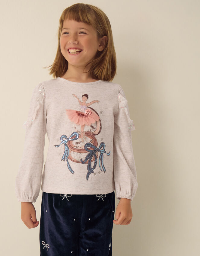 Sequin Ballerina Long Sleeve Top, Ivory (IVORY), large