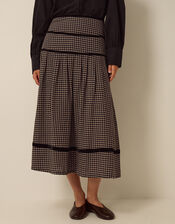 Elise Check Print Midi Skirt, Black (BLACK), large