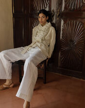 Pull-On Trousers in Linen Blend, White (WHITE), large