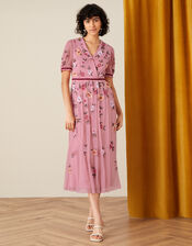 Charlotte Embellished Midi Dress in Recycled Fabric, Pink (PINK), large