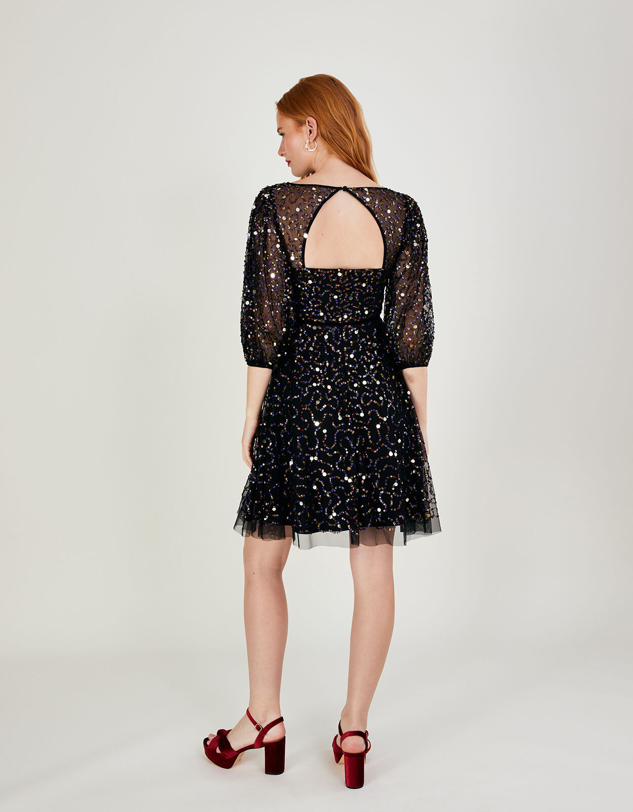 Addy Sequin Wrap Dress in Recycled Polyester Black