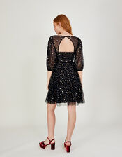 Addy Sequin Wrap Dress in Recycled Polyester, Black (BLACK), large