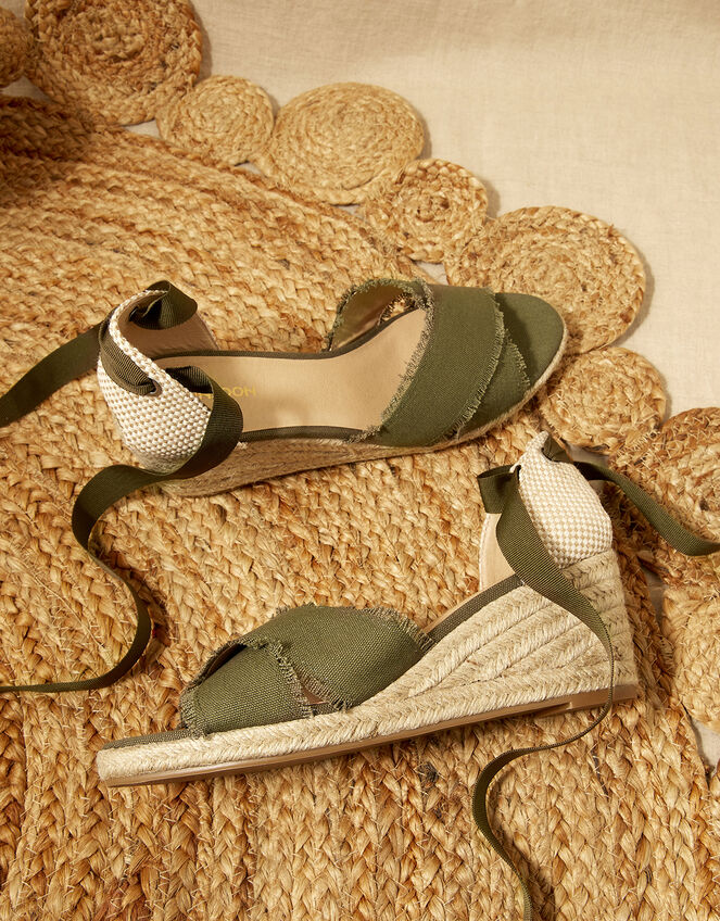 Tie Up Espadrille Wedges, Green (KHAKI), large