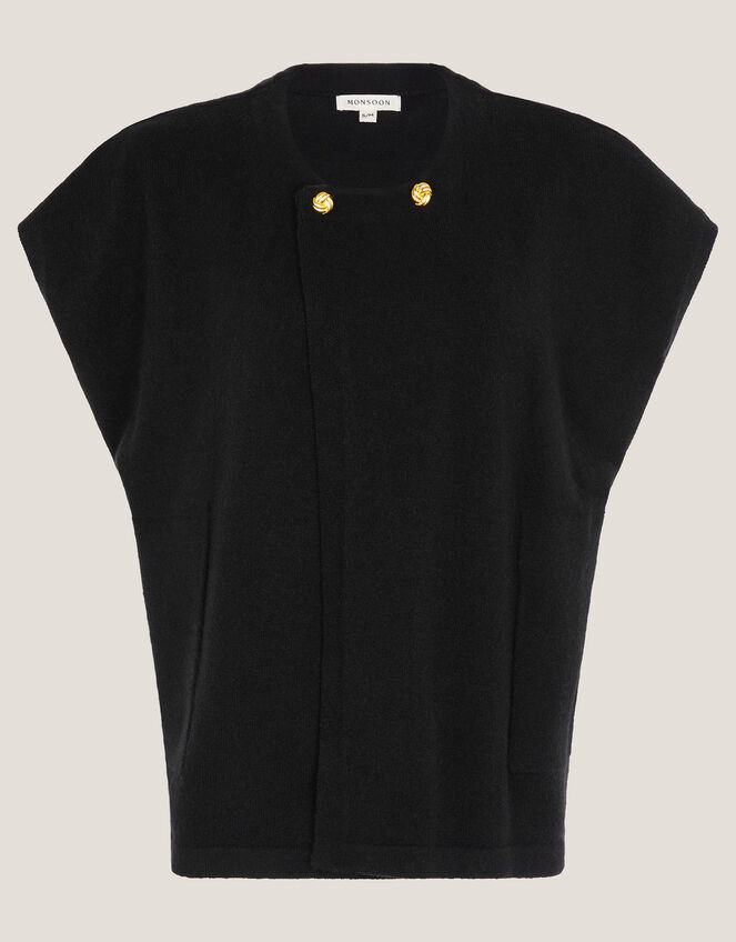 Double Breasted Knit Poncho Vest, Black (BLACK), large