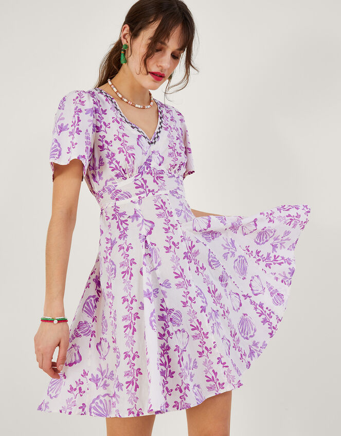 Embellished Shell Print Short Dress, Pink (PINK), large