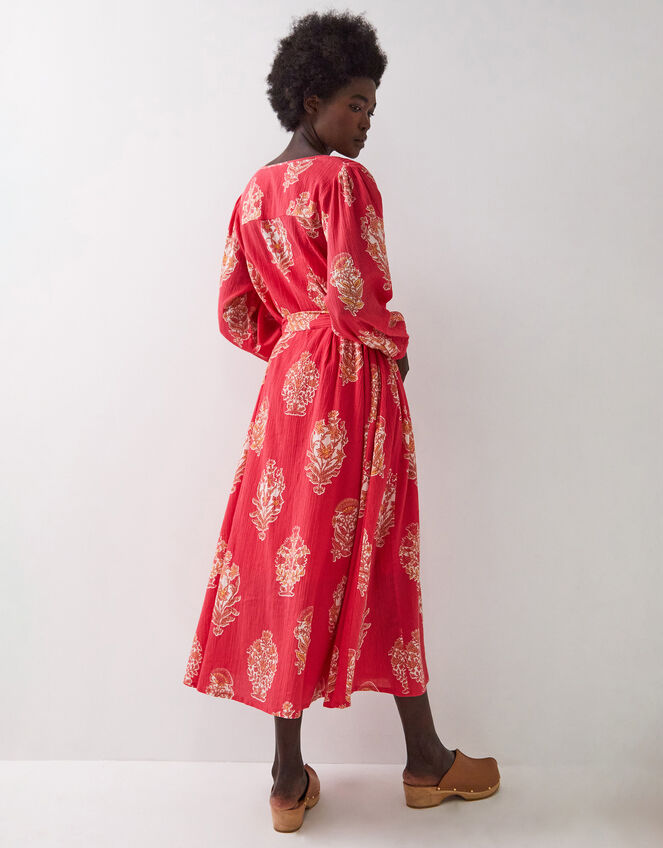 East Floral Print Belted Midi Dress, Red (RED), large