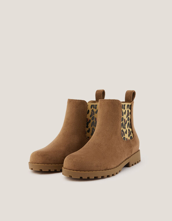 Suedette Leopard Print Chelsea Boots, Tan (TAN), large