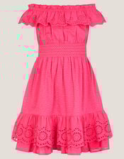 Broderie Frill Polka Dot Dress, Pink (PINK), large