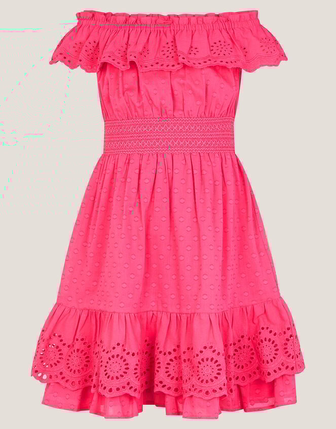 Broderie Frill Polka Dot Dress, Pink (PINK), large