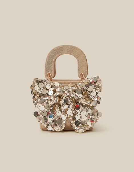 Sequin Bow Tote Bag, Gold (GOLD), large