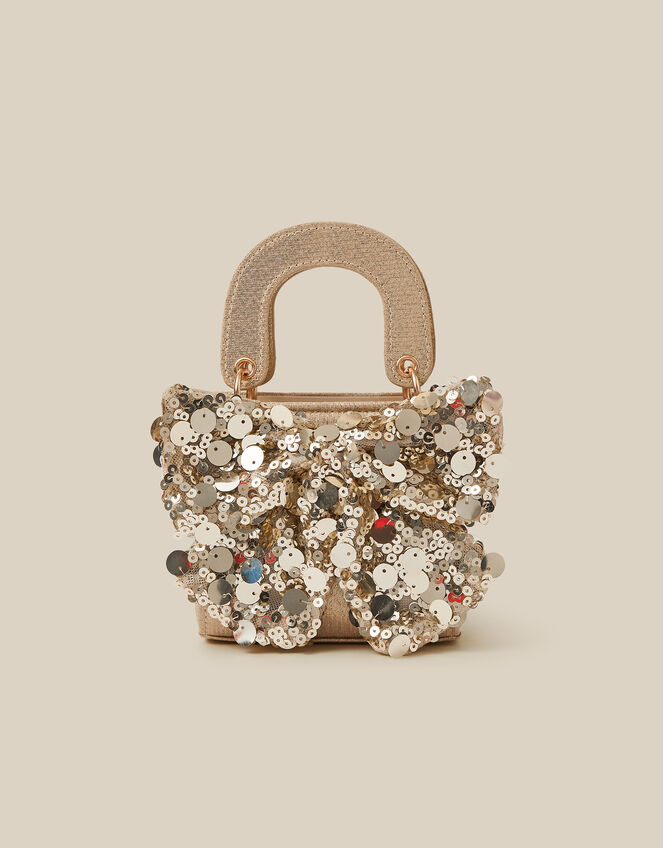 Sequin Bow Tote Bag, Gold (GOLD), large