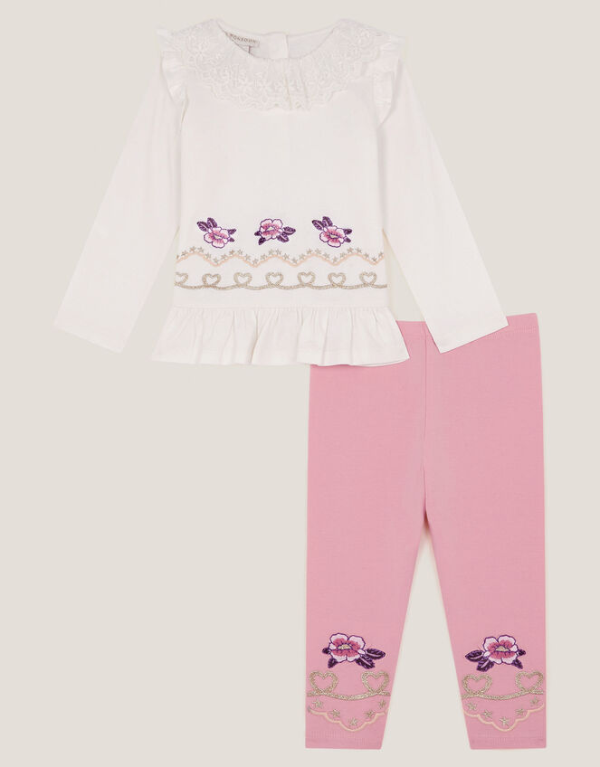 Baby Floral Heart Top & Leggings Set, Ivory (IVORY), large