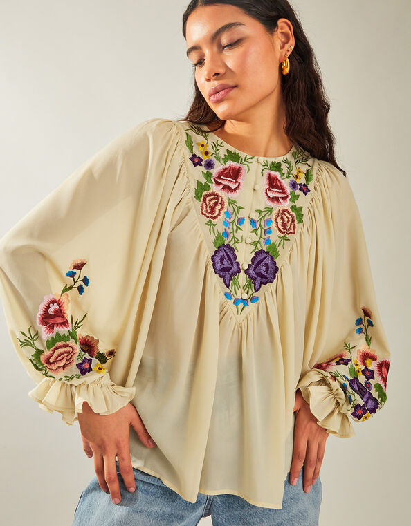 Winny Embroidered Floral Blouse, Ivory (IVORY), large