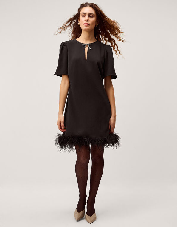 Arlette Feather Mini Dress, Black (BLACK), large