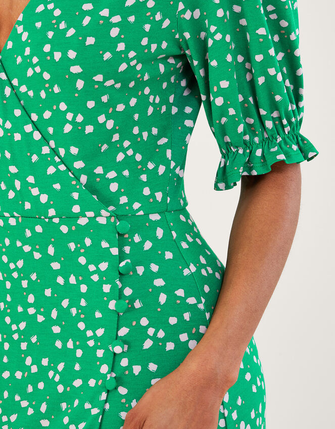 Hattie Spot Wrap Dress, Green (GREEN), large
