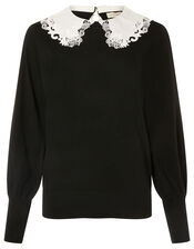 Embroidered Collar Jumper, Black (BLACK), large
