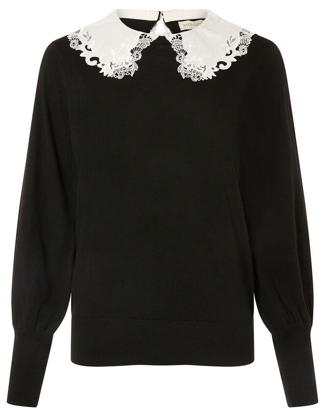Embroidered Collar Jumper, Black (BLACK), large