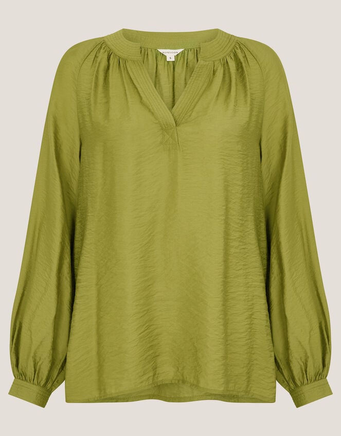Aya Long Sleeve Satin Blouse, Green (GREEN), large