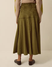 Macy Tie Side Faux Suede Midi Skirt, Green (KHAKI), large