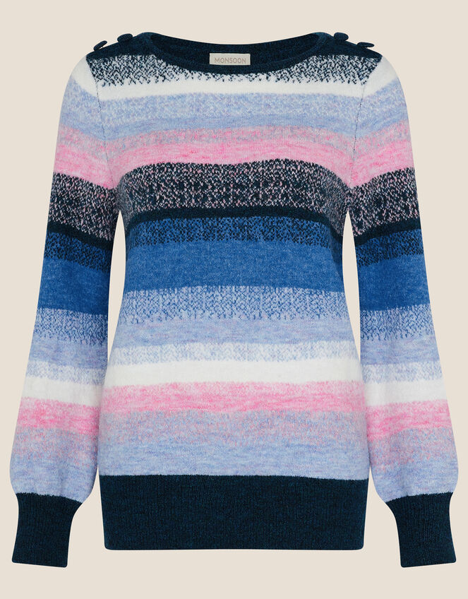 Bright Stripe Button Detail Jumper, Pink (PINK), large