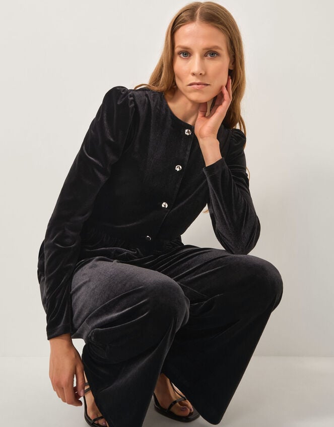 Vayle Stretch Velvet Peplum Jacket, Black (BLACK), large