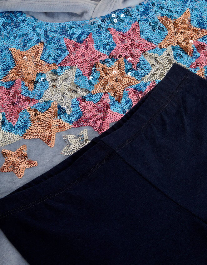 Star Sequin Hoodie & Leggings Set, Blue (BLUE), large