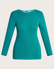 Round Tie Back Scoop Sweater with LENZINGâ„¢ ECOVEROâ„¢, Teal (TEAL), large