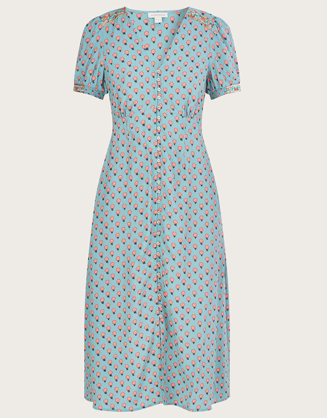 Emery Embellished Print Dress, Blue (TURQUOISE), large