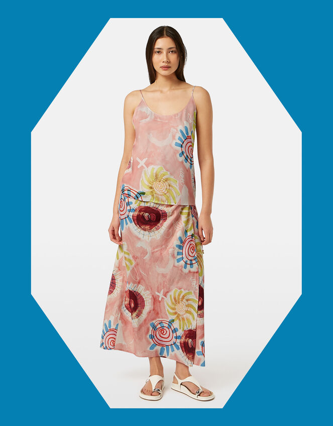 Abstract Print Midi Wrap Skirt, Pink (PINK), large