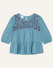 Sequin Panel Tiered Top, Teal (TEAL), large