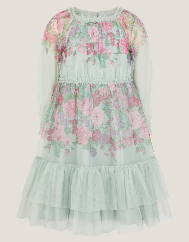 Nadia Long Sleeve Floral Tulle Party Dress, Green (SAGE), large