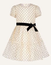 Flock Spot Print Dress, Ivory (IVORY), large