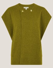 Double Breasted Knit Poncho Vest, Green (OLIVE), large