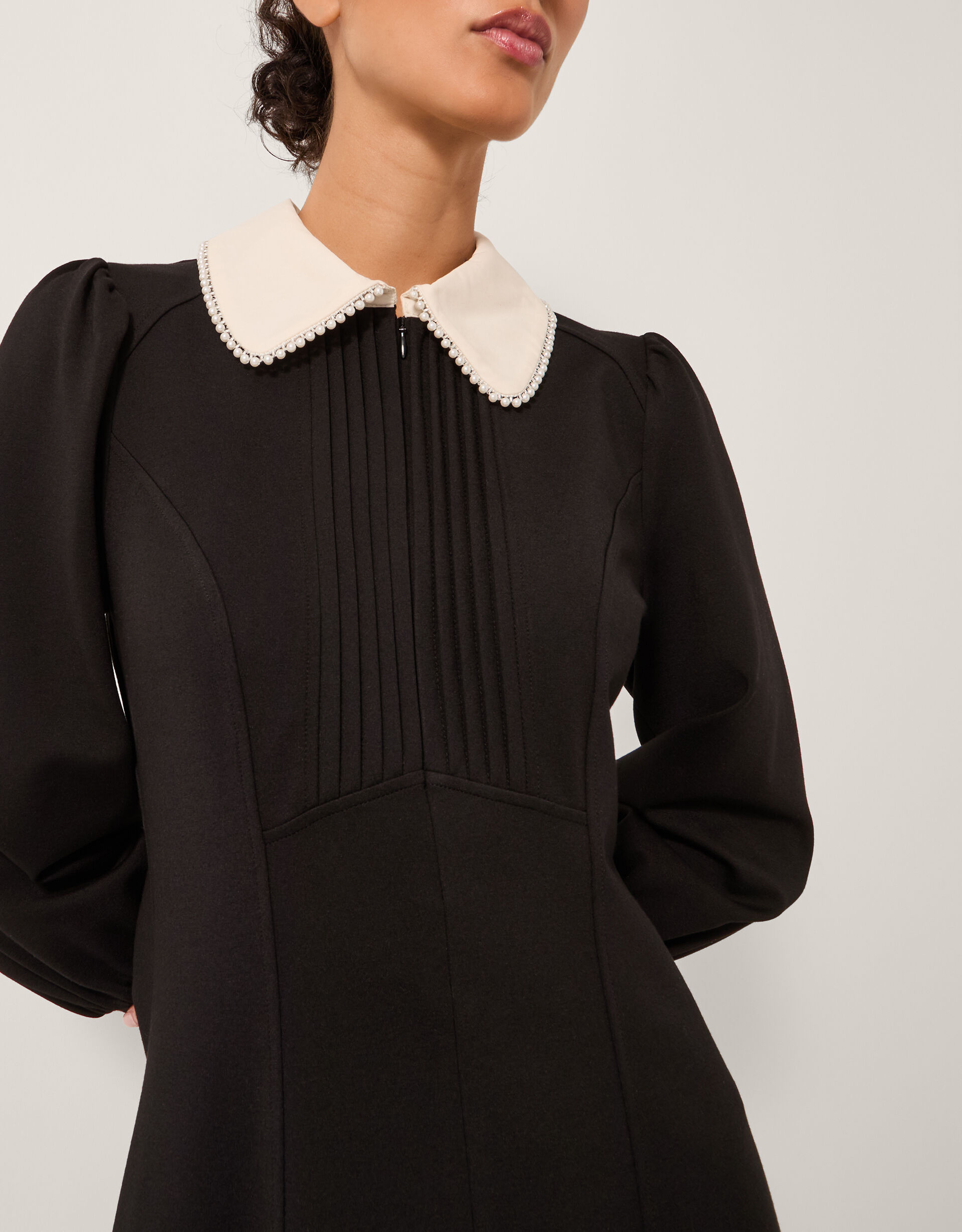Priya Ponte Jersey Collar Mini Dress Black