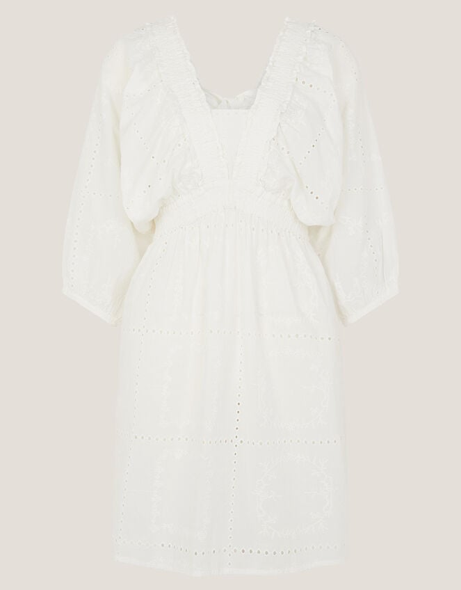 Nova Broderie Back Tie Mini Dress, White (WHITE), large
