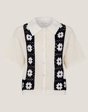 Kin Short-Sleeve Crochet Shirt, Ivory (IVORY), large