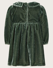 Baby Woodland Embroidered Velour Dress, Green (GREEN), large
