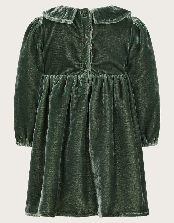 Baby Woodland Embroidered Velour Dress, Green (GREEN), large