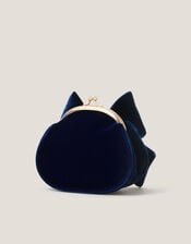 Velvet Bow Clip Frame Bag, Blue (NAVY), large