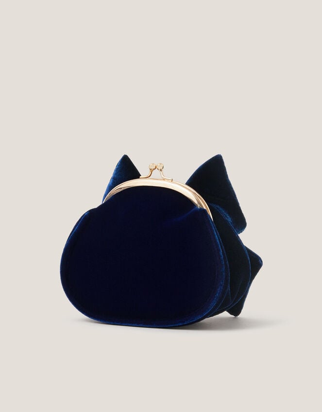 Velvet Bow Clip Frame Bag, Blue (NAVY), large