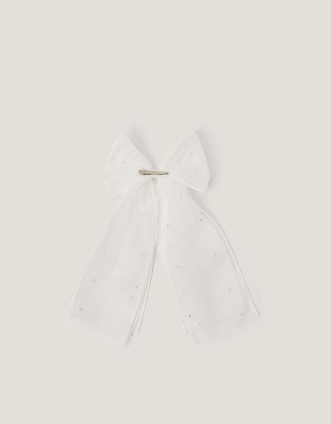 Pearl Bow Communion Hair Clip, , large